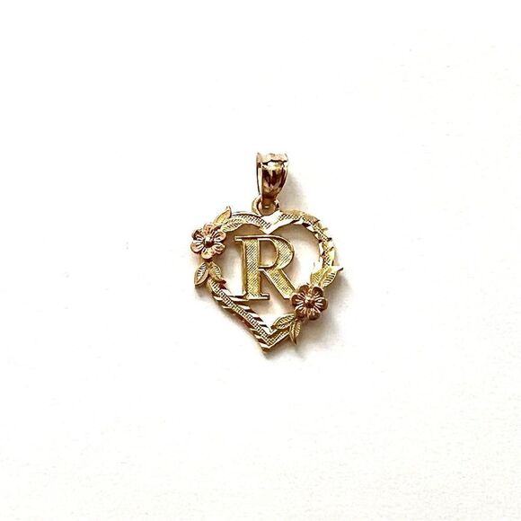 14k solid gold Initial R heart Charm | letter R Charm | Birthday gift | - Picture 3 of 11